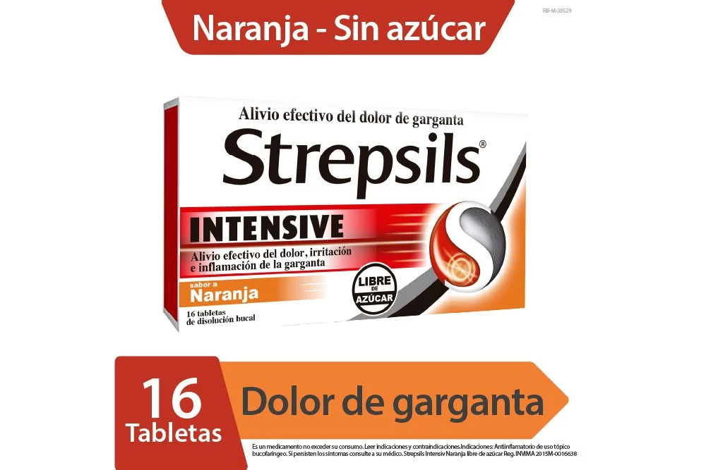 comprar-en-cafam-strepsils-intensive-sabor-naranja-caja-con-16-tabletas-precio Strepsils Intensive Naranja Sin Azúcar 16 Tabletas - Imagen 1