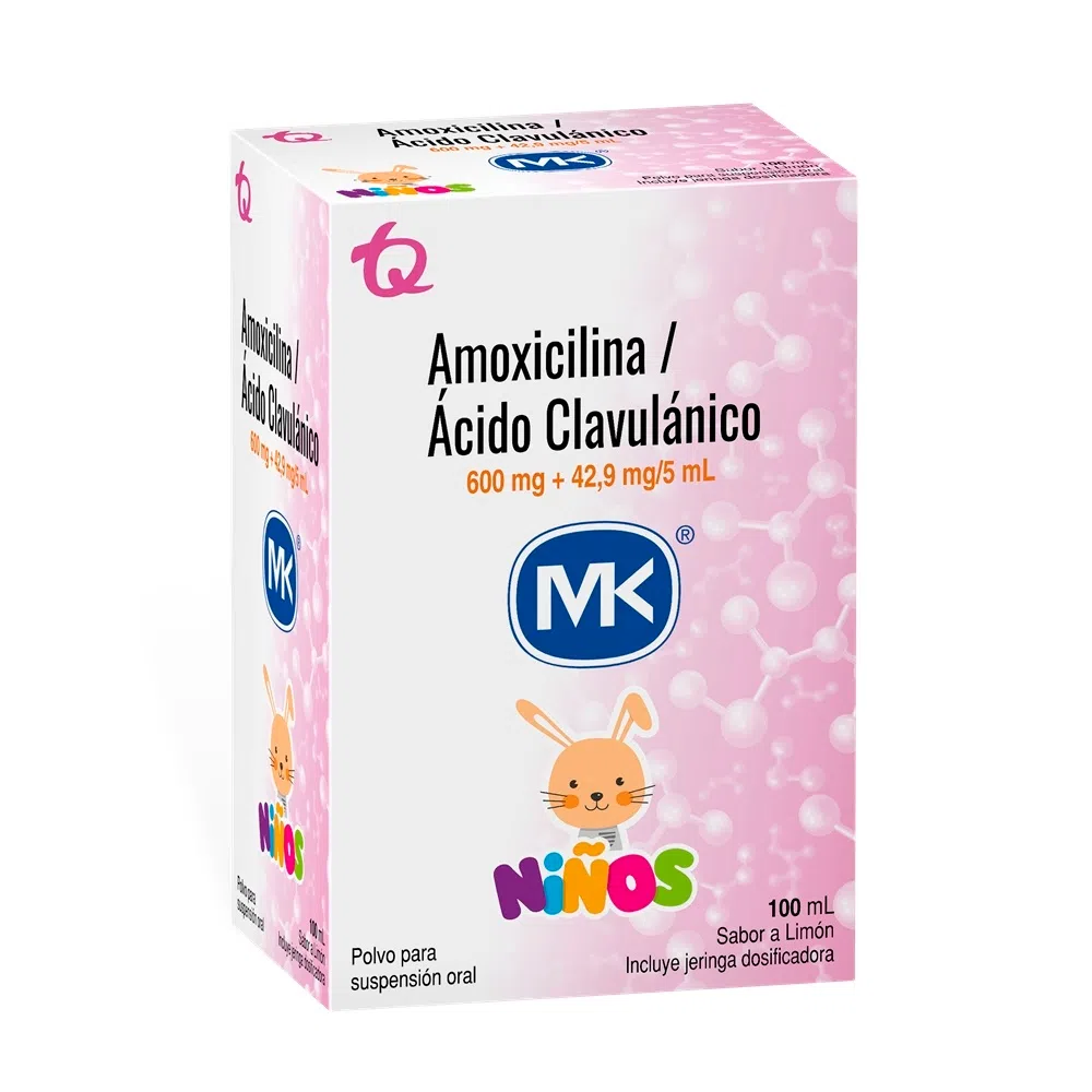 7702057700973_1_AMOXICILINA-ACIDO-CLAVULANICO-MK-SUSPENSION-ORAL-600MG-42.9MG-5ML-X-100ML Amoxicilina Mk - Acido Clavulanico 600 / 42.9 mg Frasco Con 5 mL - Imagen 1